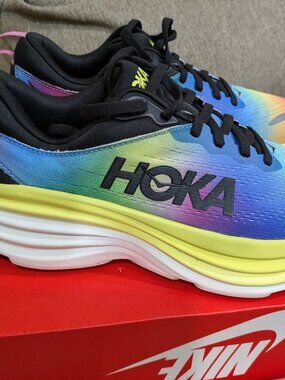 HOKA ONE Bondi 8 Rainbow Running/Walking Shoes Women Size 9B